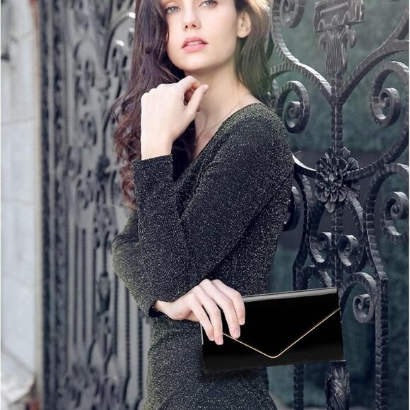 Patent Leather Envelope Clutch Purse Shiny Candy Foldover Clutch Evening Bag for - Picture 6 of 7